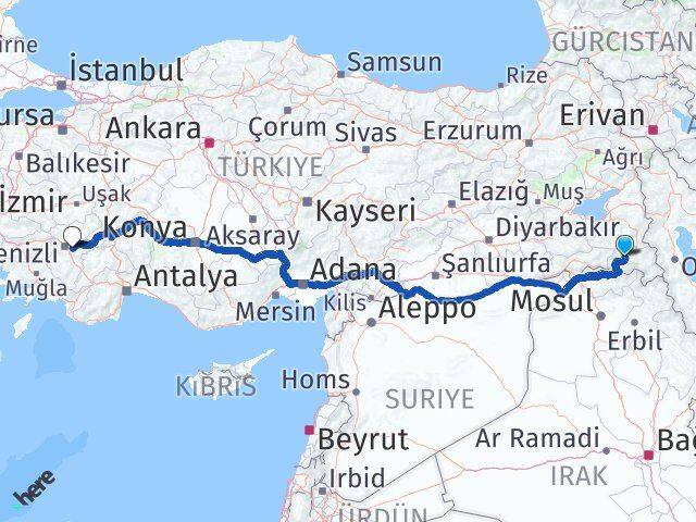 Hakkari Honaz Denizli Arası Kaç Km - Yol Haritası