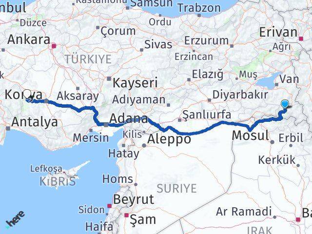 Hakkari Hüyük Konya Arası Kaç Km - Yol Haritası
