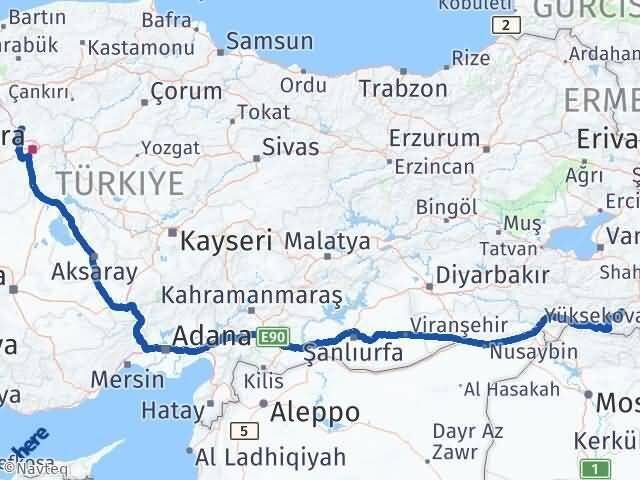 Hakkari Kahramankazan Ankara Arası Kaç Km - Yol Haritası