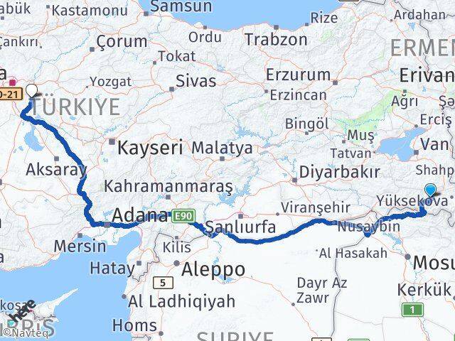 Hakkari Karakeçili Kırıkkale Arası Kaç Km - Yol Haritası
