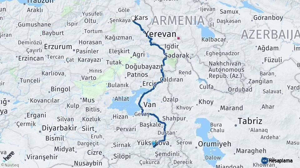 Hakkari Kars Arası Kaç Km - Yol Haritası