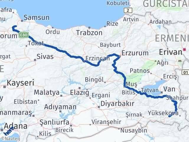Hakkari Kavak Samsun Arası Kaç Km - Yol Haritası