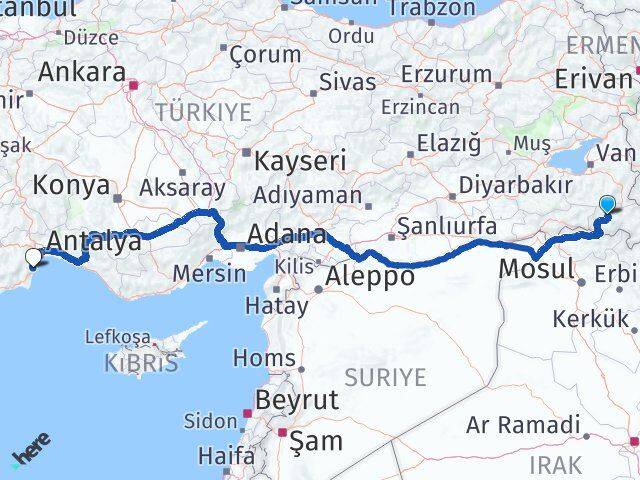 Hakkari Kemer Antalya Arası Kaç Km - Yol Haritası