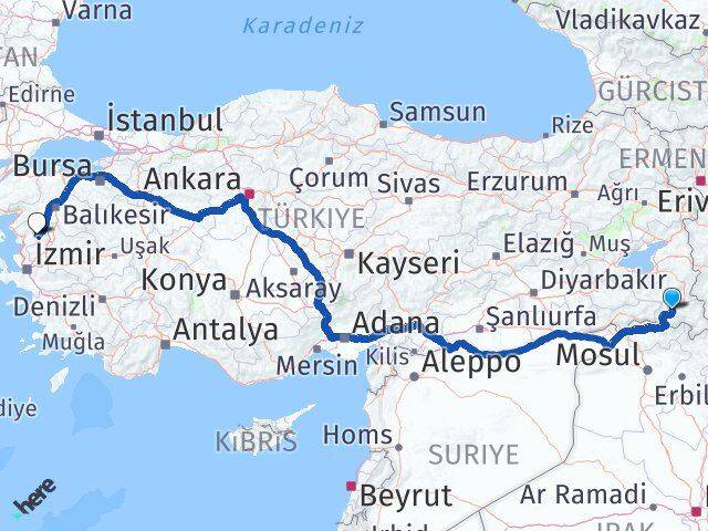 Hakkari Kınık İzmir Arası Kaç Km - Yol Haritası