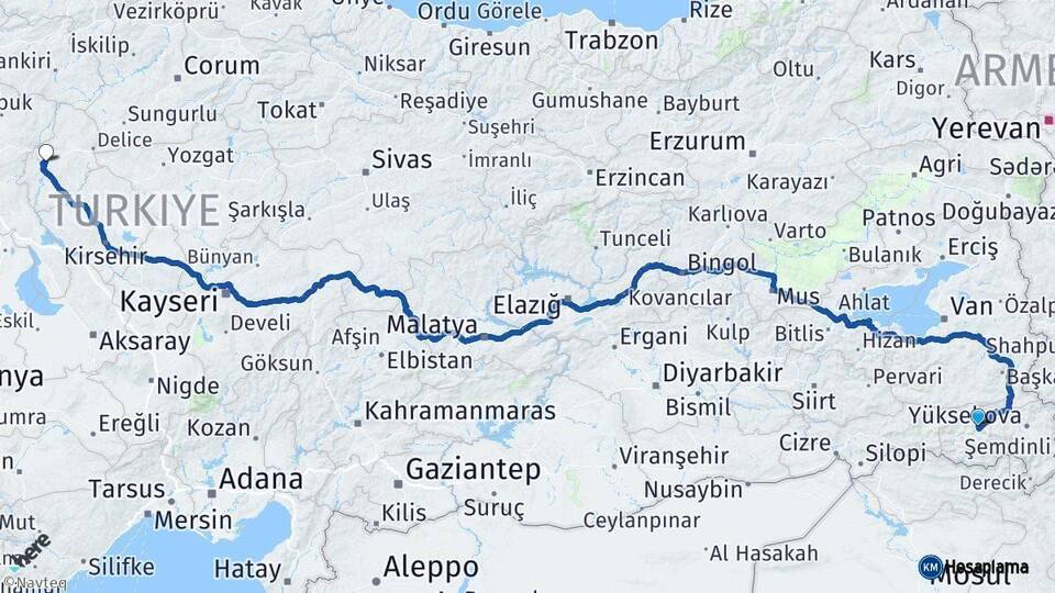 Hakkari Kırıkkale Arası Kaç Km - Yol Haritası