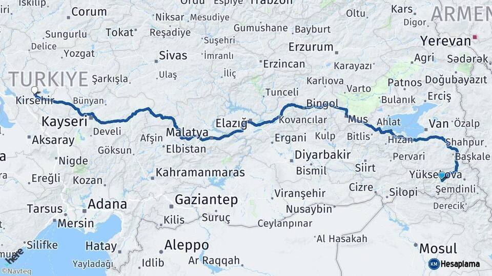 Hakkari Kırşehir Arası Kaç Km - Yol Haritası