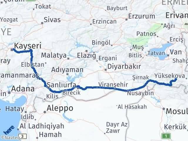 Hakkari Kocasinan Arası Kaç Km - Yol Tarifi