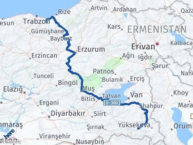 Hakkari Köprübaşı Trabzon Arası Kaç Km - Yol Haritası