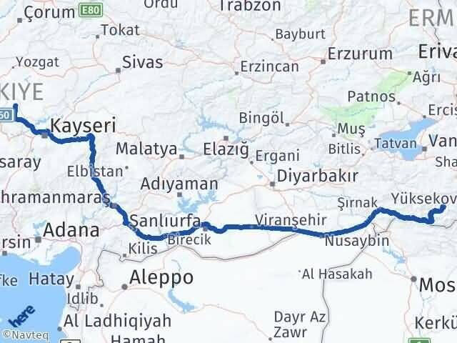 Hakkari Kozaklı Nevşehir Arası Kaç Km - Yol Haritası