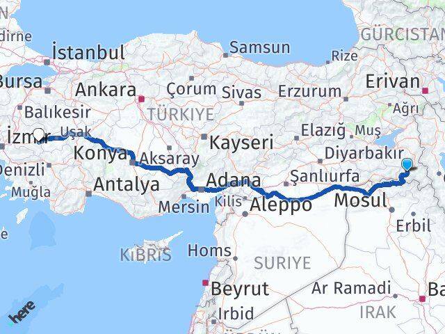 Hakkari Kula Manisa Arası Kaç Km - Yol Haritası