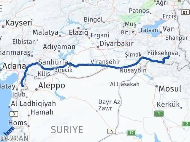 Hakkari Kumlu Hatay Arası Kaç Km - Yol Haritası