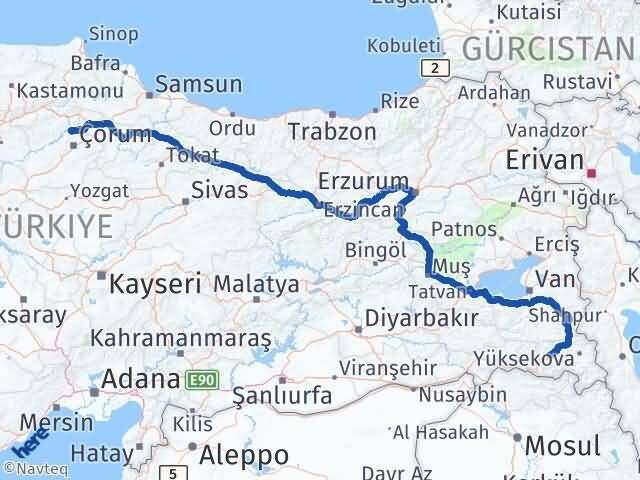 Hakkari Laçin Çorum Arası Kaç Km - Yol Haritası