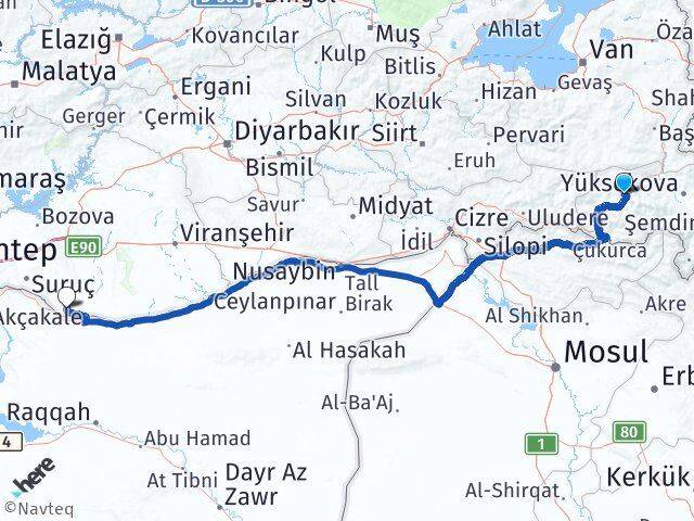 Hakkari Menzil Akçakale Şanlıurfa Arası Kaç Km - Yol Haritası