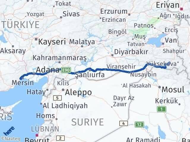 Hakkari Mezitli Mersin Arası Kaç Km - Yol Haritası