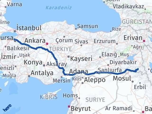Hakkari Mudanya Bursa Arası Kaç Km - Yol Haritası