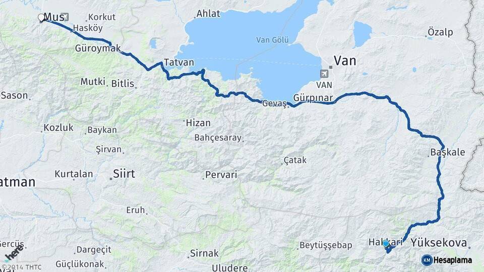 Hakkari Muş Arası Kaç Km - Yol Haritası