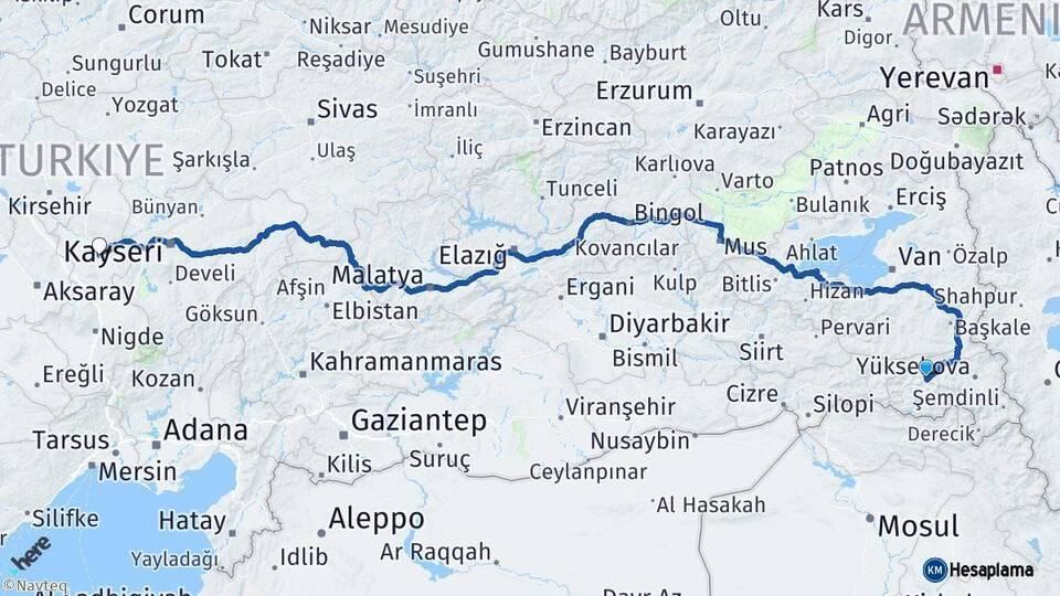 Hakkari Nevşehir Arası Kaç Km - Yol Haritası