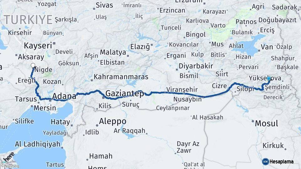 Hakkari Niğde Arası Kaç Km - Yol Haritası