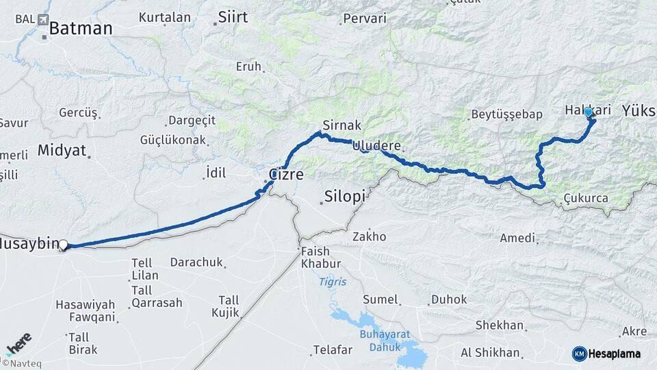 Hakkari Nusaybin Mardin Arası Kaç Km - Yol Haritası