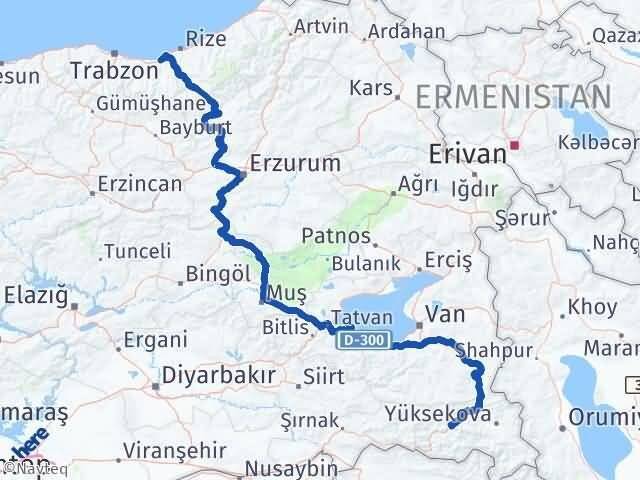 Hakkari Of Trabzon Arası Kaç Km - Yol Haritası
