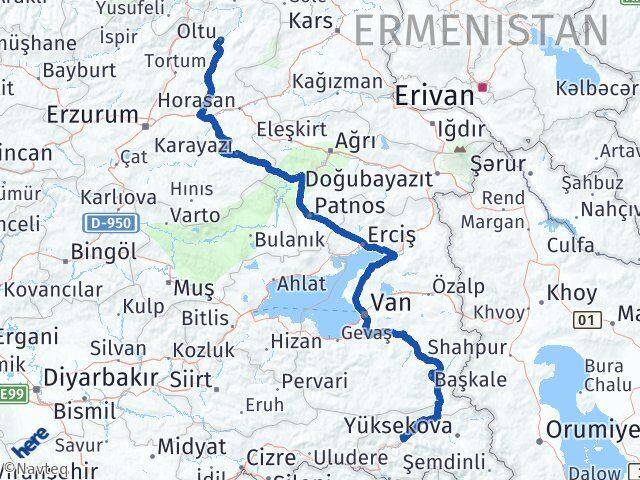 Hakkari Oltu Erzurum Arası Kaç Km - Yol Haritası