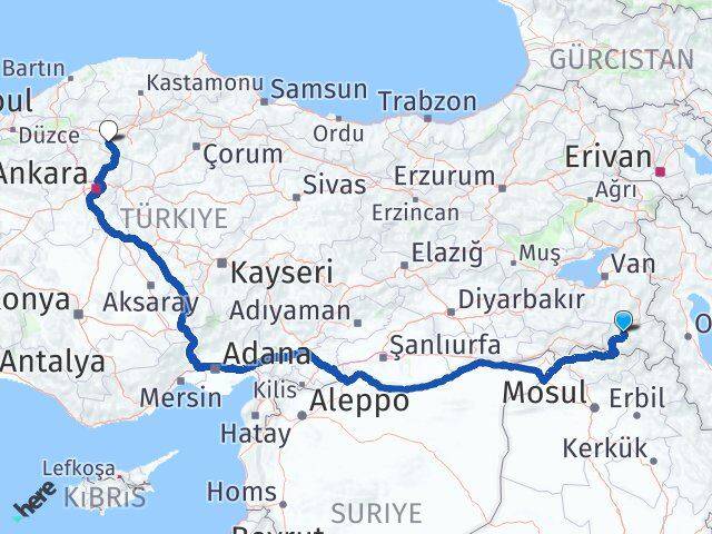 Hakkari Orta Çankırı Arası Kaç Km - Yol Haritası