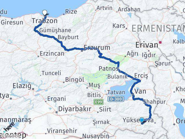 Hakkari Ortahisar Trabzon Arası Kaç Km - Yol Haritası