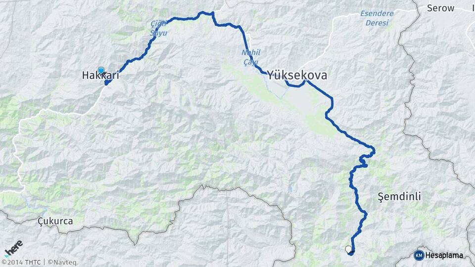 Hakkari Ortaklar Derecik Arası Kaç Km - Yol Haritası