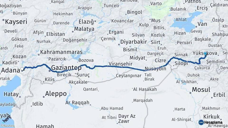 Hakkari Osmaniye Arası Kaç Km - Yol Haritası