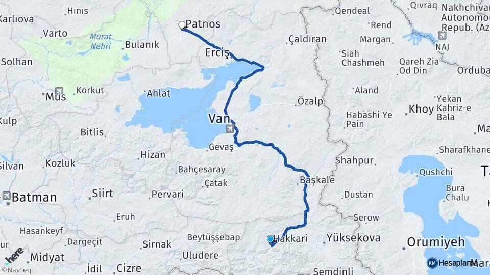 Hakkari Patnos Ağrı Arası Kaç Km - Yol Haritası