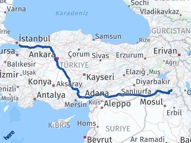 Hakkari Pendik İstanbul Arası Kaç Km - Yol Haritası
