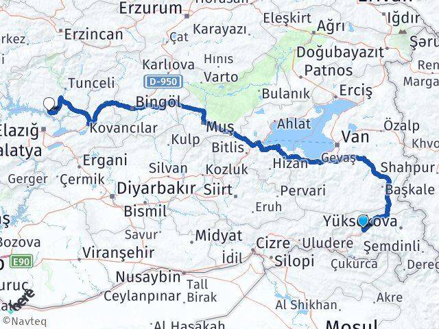 Hakkari Pertek Tunceli Arası Kaç Km - Yol Haritası