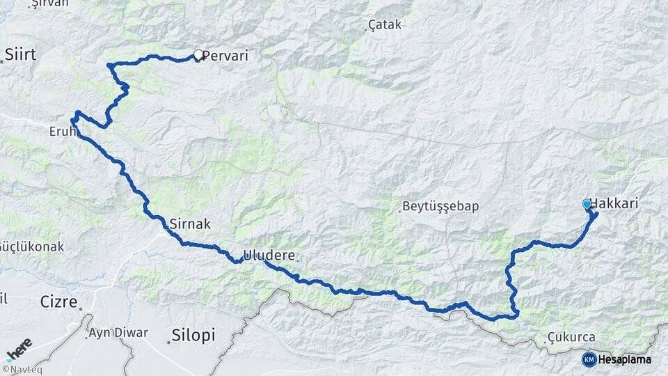 Hakkari Pervari Siirt Arası Kaç Km - Yol Haritası
