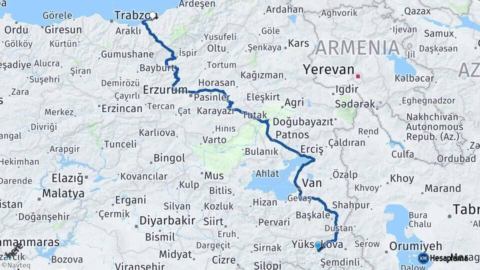 Hakkari Rize Arası Kaç Km - Yol Haritası