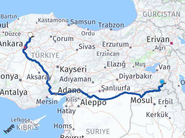 Hakkari Şabanözü Çankırı Arası Kaç Km - Yol Haritası