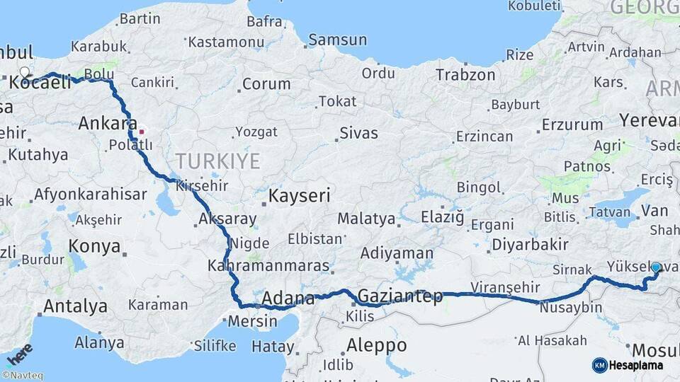 Hakkari Sakarya Arası Kaç Km - Yol Haritası