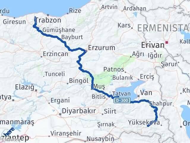 Hakkari Şalpazarı Trabzon Arası Kaç Km - Yol Haritası