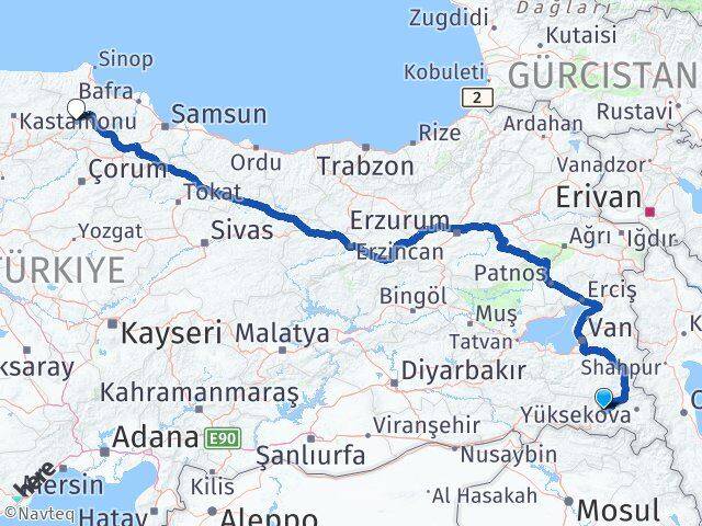 Hakkari Saraydüzü Sinop Arası Kaç Km - Yol Haritası