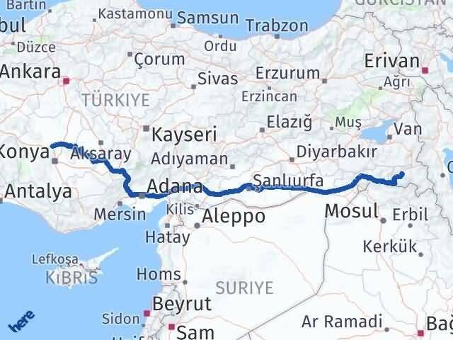 Hakkari Sarayönü Konya Arası Kaç Km - Yol Haritası