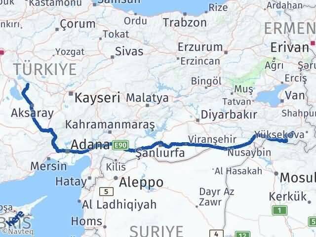 Hakkari Sarıyahşi Aksaray Arası Kaç Km - Yol Haritası