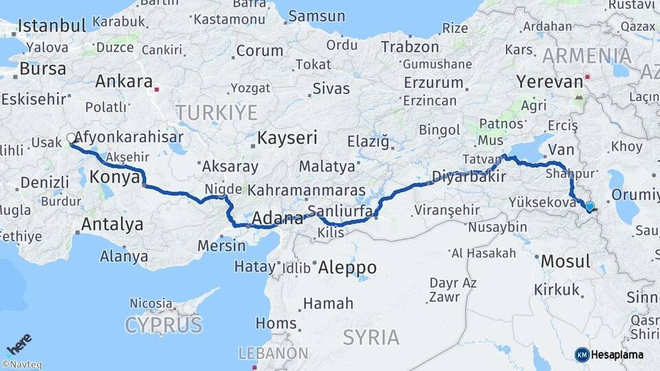 Hakkari Şemdinli Afyonkarahisar Arası Kaç Km - Yol Haritası