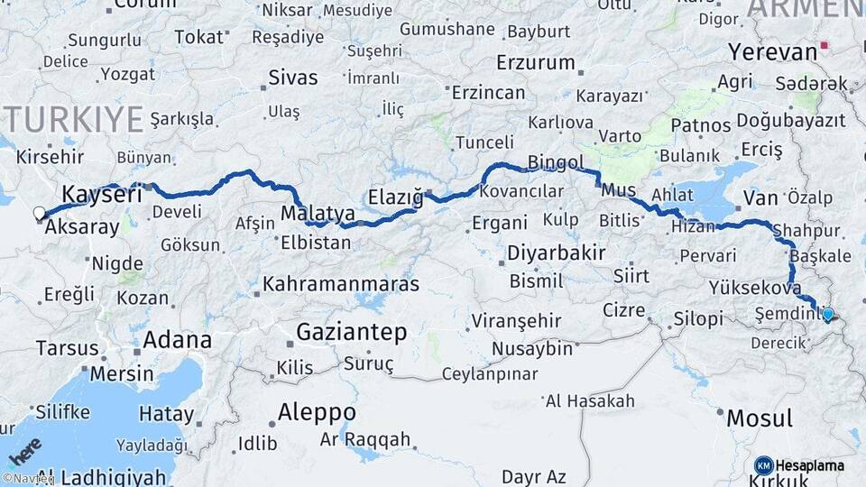 Hakkari Şemdinli Aksaray Arası Kaç Km - Yol Haritası