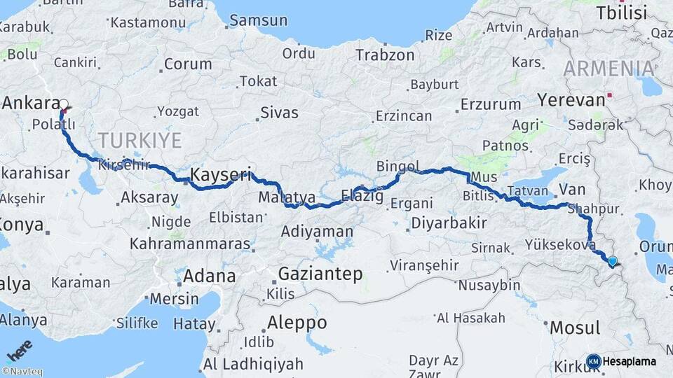 Hakkari Şemdinli Ankara Arası Kaç Km - Yol Haritası