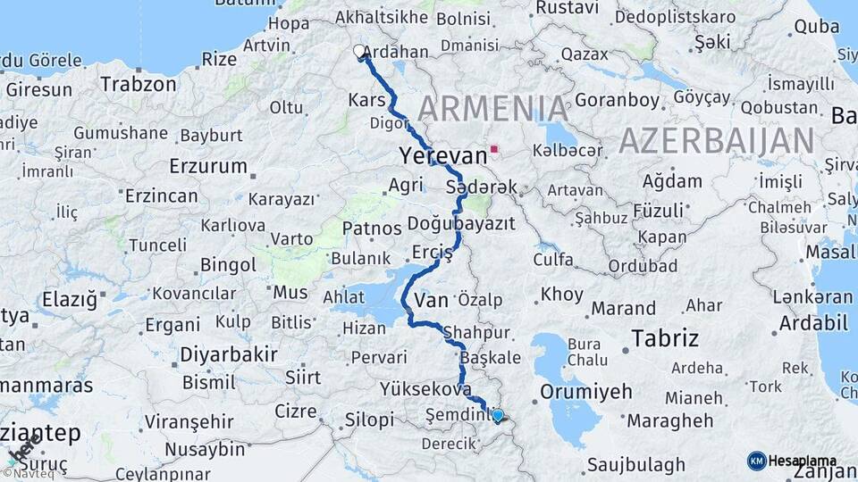 Hakkari Şemdinli Ardahan Arası Kaç Km - Yol Haritası