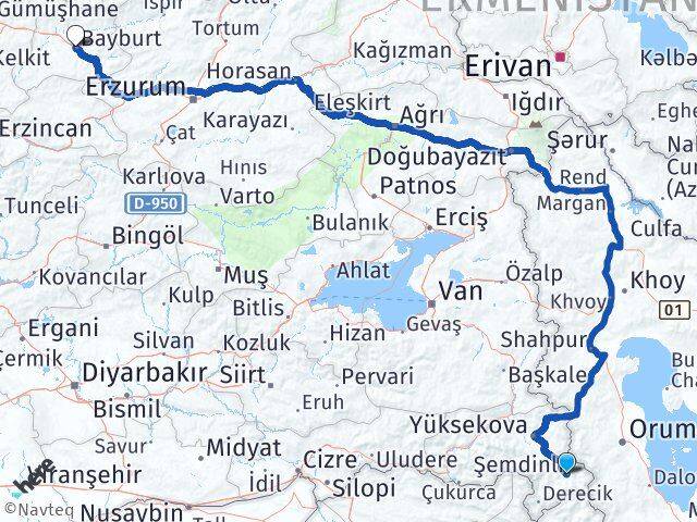 Hakkari Şemdinli Bayburt Arası Kaç Km - Yol Haritası