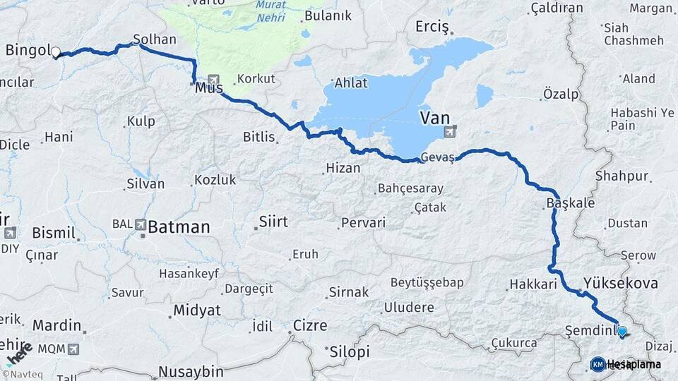 Hakkari Şemdinli Bingöl Arası Kaç Km - Yol Haritası