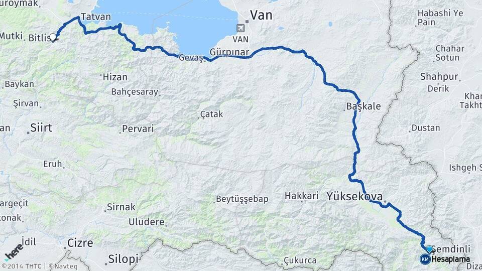 Hakkari Şemdinli Bitlis Arası Kaç Km - Yol Haritası