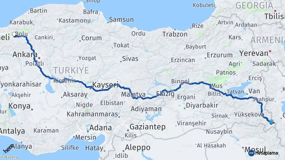 Hakkari Şemdinli Bolu Arası Kaç Km - Yol Haritası