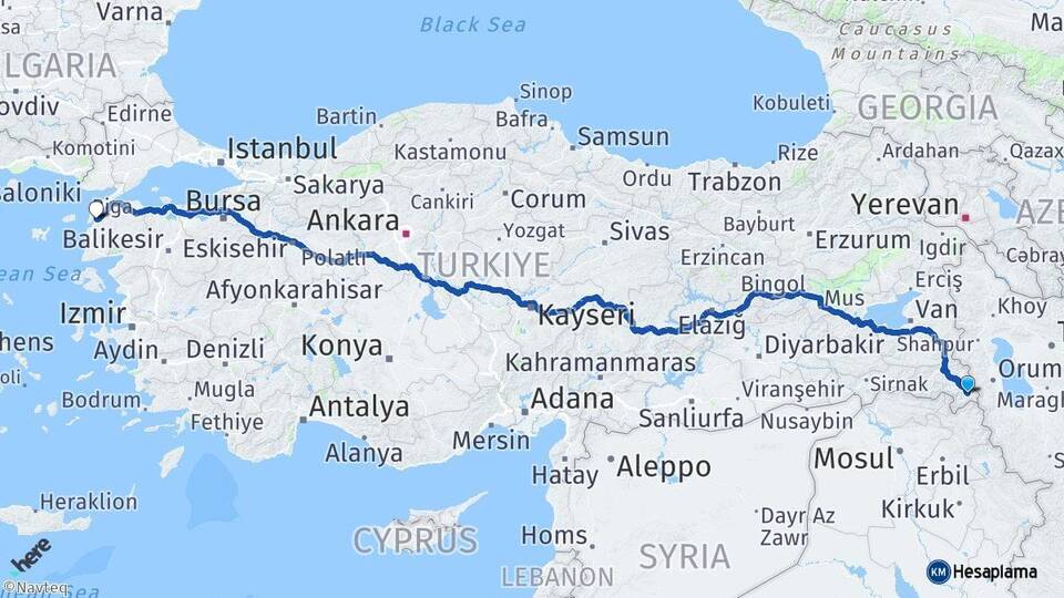 Hakkari Şemdinli Çanakkale Arası Kaç Km - Yol Haritası