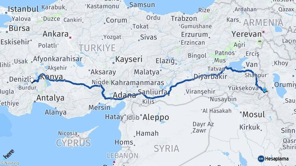 Hakkari Şemdinli Isparta Arası Kaç Km - Yol Haritası